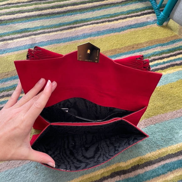 Jimmy Choo Suede Red Clutch - Picture 5 of 7